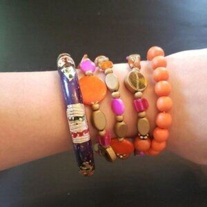 Colorful Bohemian Beaded Stacked Bracelet Bundle Orange Pink